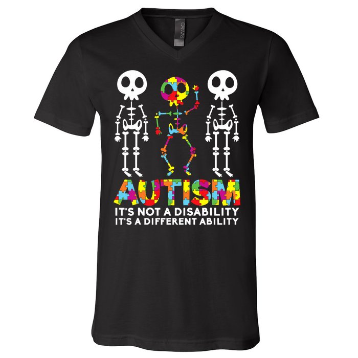 Skull Dance Autism Awareness Mom Dad Autism V-Neck T-Shirt