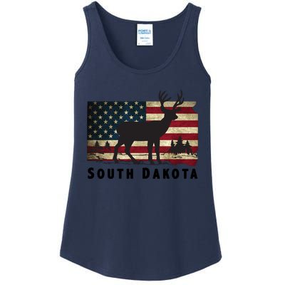 South Dakota American Flag Patriotic Deer Hunter Archer Patriot Ladies Essential Tank