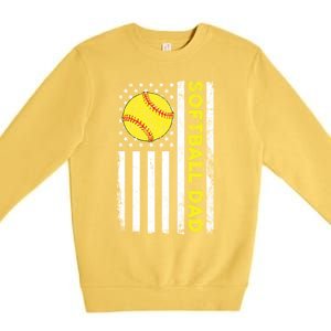 Softball Dad American Flag Fathers Day Cool Gift Premium Crewneck Sweatshirt