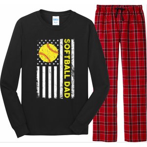 Softball Dad American Flag Fathers Day Cool Gift Long Sleeve Pajama Set