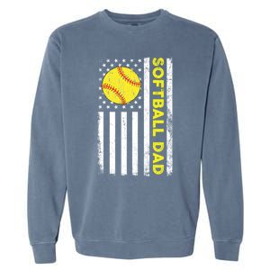 Softball Dad American Flag Fathers Day Cool Gift Garment-Dyed Sweatshirt