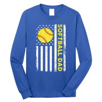 Softball Dad American Flag Fathers Day Cool Gift Long Sleeve Shirt