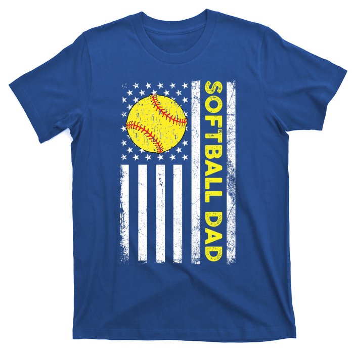 Softball Dad American Flag Fathers Day Cool Gift T-Shirt