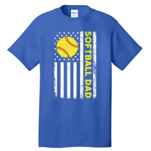 Softball Dad American Flag Fathers Day Cool Gift Tall T-Shirt