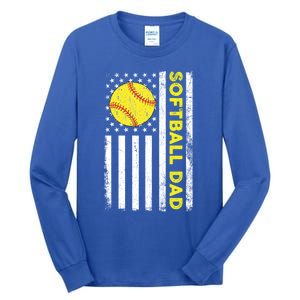 Softball Dad American Flag Fathers Day Cool Gift Tall Long Sleeve T-Shirt