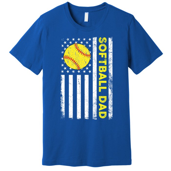 Softball Dad American Flag Fathers Day Cool Gift Premium T-Shirt