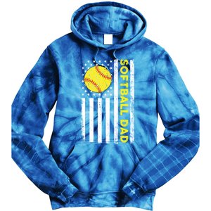 Softball Dad American Flag Fathers Day Cool Gift Tie Dye Hoodie