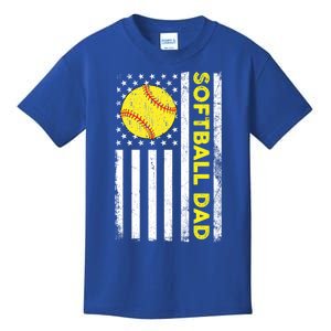 Softball Dad American Flag Fathers Day Cool Gift Kids T-Shirt