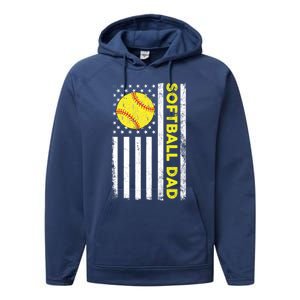 Softball Dad American Flag Fathers Day Cool Gift Performance Fleece Hoodie