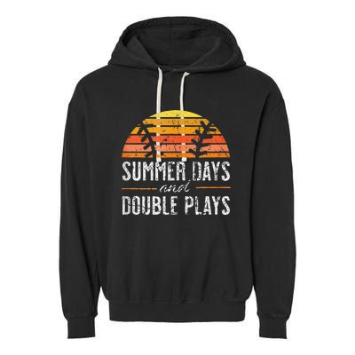 Summer Days and Double Plays Baseball Player Retro Vintage Garment-Dyed Fleece Hoodie