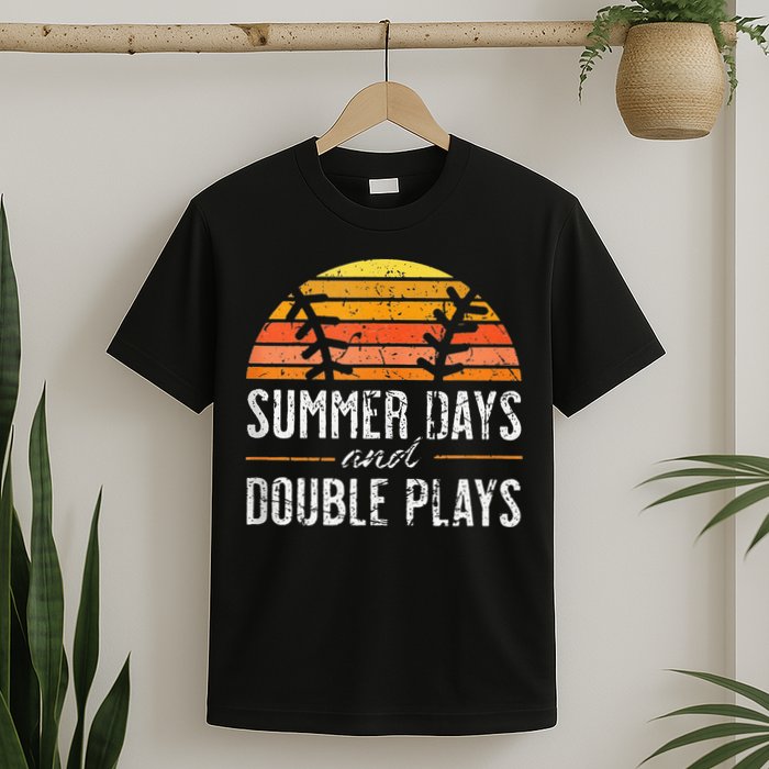 Summer Days and Double Plays Baseball Player Retro Vintage T-Shirt