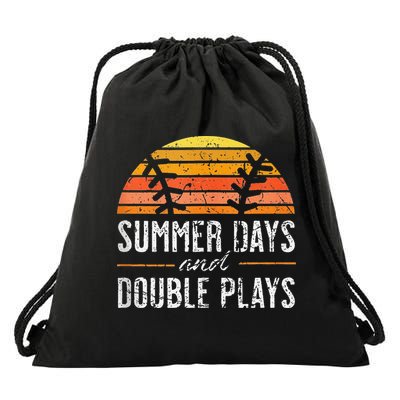 Summer Days and Double Plays Baseball Player Retro Vintage Drawstring Bag