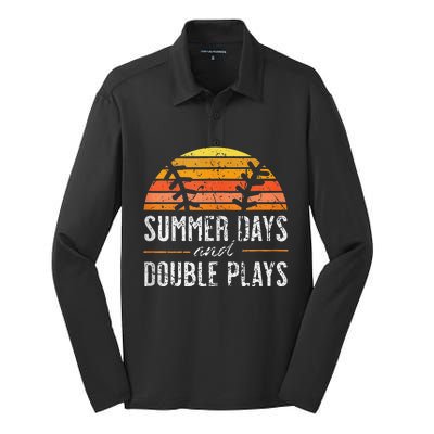 Summer Days and Double Plays Baseball Player Retro Vintage Silk Touch Performance Long Sleeve Polo