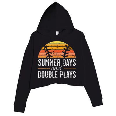 Summer Days and Double Plays Baseball Player Retro Vintage Crop Fleece Hoodie