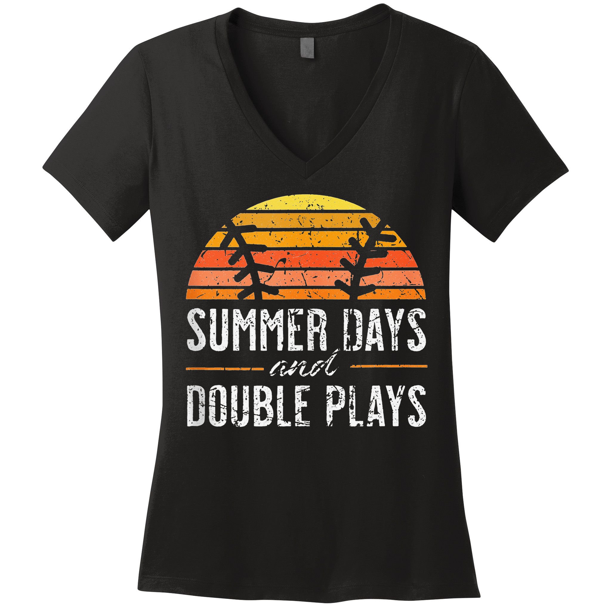 Summer Days and Double Plays Baseball Player Retro Vintage Women's V-Neck T-Shirt
