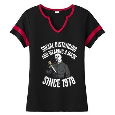 Social Distancing And Wearing A Mask Since 1978 TShirt Ladies Halftime Notch Neck Tee