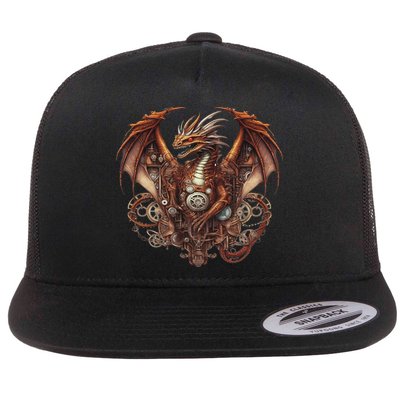 Steampunk Dragon Art Gears Design Artwork Fantasy Flat Bill Trucker Hat