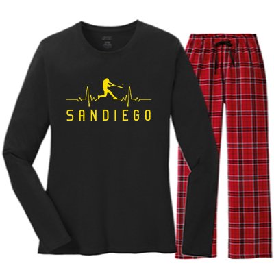 San Diego Baseball Heartbeat Sd Women's Long Sleeve Flannel Pajama Set 