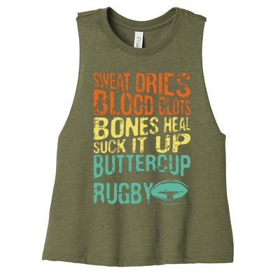 Sweat Dries Blood Clots Bones Heal Rugby Player Coach Women's Racerback Cropped Tank