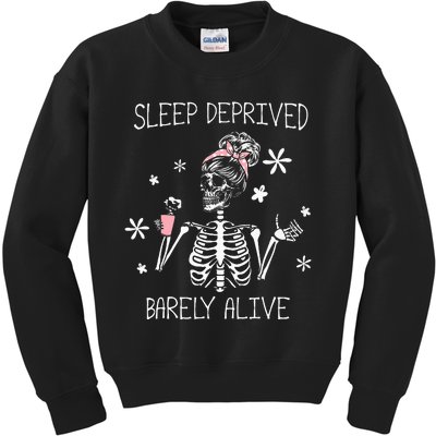 Sleep Deprived Barely Alive Funny Skeleton Halloween Kids Sweatshirt