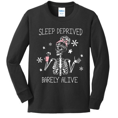 Sleep Deprived Barely Alive Funny Skeleton Halloween Kids Long Sleeve Shirt