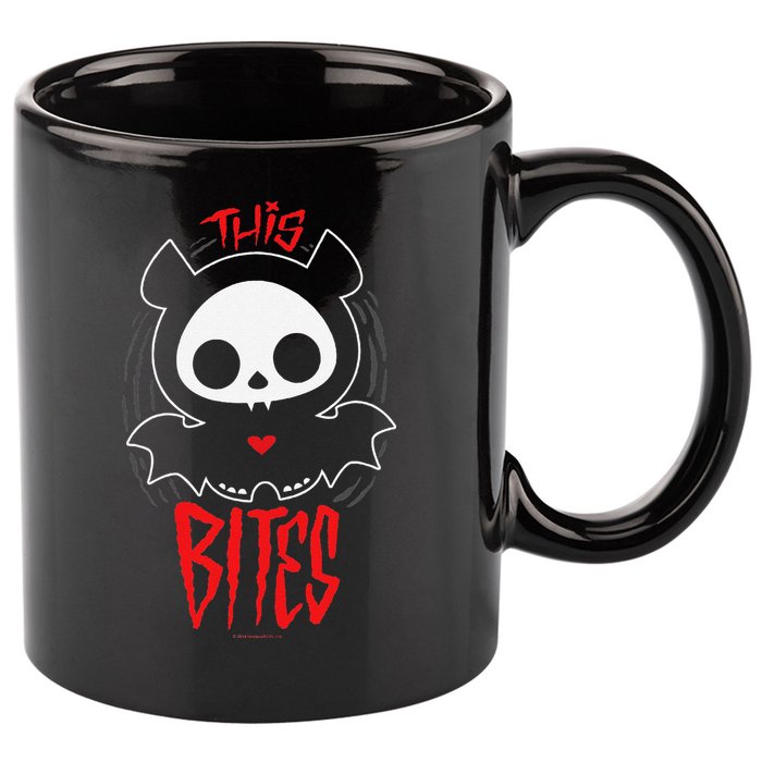 Skelanimals Diego Bat This Bites Red Halloween Spooky Logo 11oz C Handle Ceramic Mug
