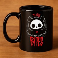 Skelanimals Diego Bat This Bites Red Halloween Spooky Logo 11oz C Handle Ceramic Mug