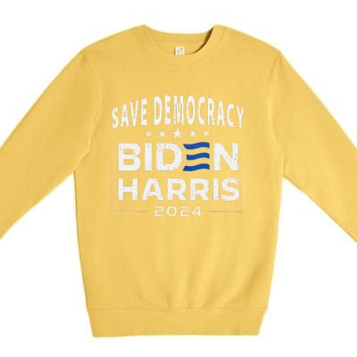 Save Democracy Biden Harris America Vote Blue 2024 Election Premium Crewneck Sweatshirt