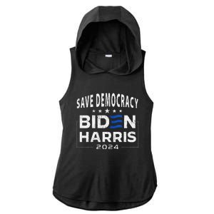 Save Democracy Biden Harris America Vote Blue 2024 Election Ladies PosiCharge Tri-Blend Wicking Draft Hoodie Tank