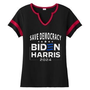 Save Democracy Biden Harris America Vote Blue 2024 Election Ladies Halftime Notch Neck Tee