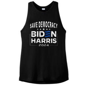 Save Democracy Biden Harris America Vote Blue 2024 Election Ladies PosiCharge Tri-Blend Wicking Tank