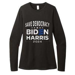 Save Democracy Biden Harris America Vote Blue 2024 Election Womens CVC Long Sleeve Shirt