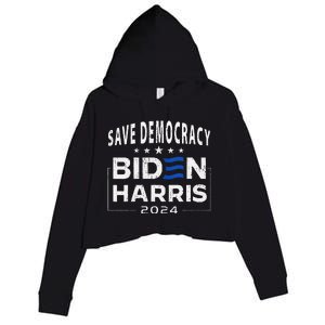 Save Democracy Biden Harris America Vote Blue 2024 Election Crop Fleece Hoodie