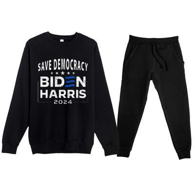 Save Democracy Biden Harris America Vote Blue 2024 Election Premium Crewneck Sweatsuit Set