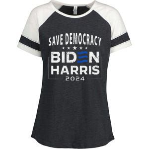 Save Democracy Biden Harris America Vote Blue 2024 Election Enza Ladies Jersey Colorblock Tee