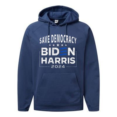 Save Democracy Biden Harris America Vote Blue 2024 Election Performance Fleece Hoodie