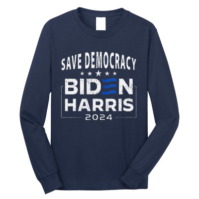 Save Democracy Biden Harris America Vote Blue 2024 Election Long Sleeve Shirt