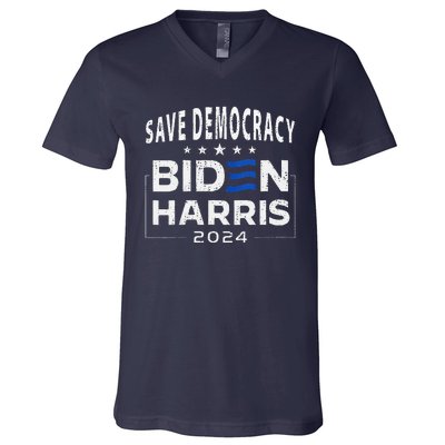 Save Democracy Biden Harris America Vote Blue 2024 Election V-Neck T-Shirt