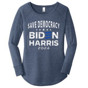 Save Democracy Biden Harris America Vote Blue 2024 Election Women's Perfect Tri Tunic Long Sleeve Shirt