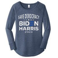 Save Democracy Biden Harris America Vote Blue 2024 Election Women's Perfect Tri Tunic Long Sleeve Shirt