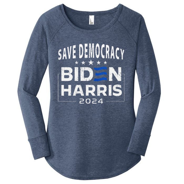 Save Democracy Biden Harris America Vote Blue 2024 Election Women's Perfect Tri Tunic Long Sleeve Shirt