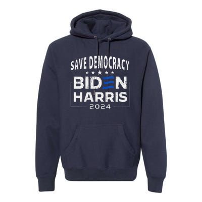 Save Democracy Biden Harris America Vote Blue 2024 Election Premium Hoodie