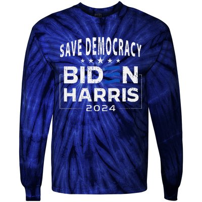 Save Democracy Biden Harris America Vote Blue 2024 Election Tie-Dye Long Sleeve Shirt