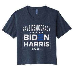 Save Democracy Biden Harris America Vote Blue 2024 Election Women's Crop Top Tee