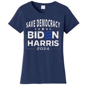 Save Democracy Biden Harris America Vote Blue 2024 Election Women's T-Shirt