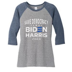 Save Democracy Biden Harris America Vote Blue 2024 Election Women's Tri-Blend 3/4-Sleeve Raglan Shirt