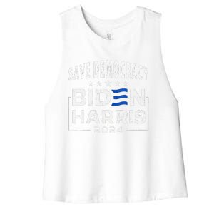 Save Democracy Biden Harris America Vote Blue 2024 Election Women's Racerback Cropped Tank