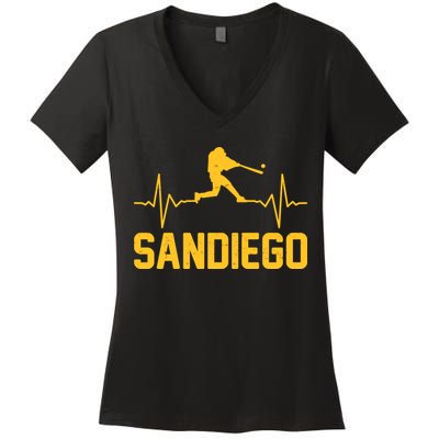 San Diego Baseball Player Heartbeat Women's V-Neck T-Shirt