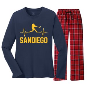 San Diego Baseball Player Heartbeat Women's Long Sleeve Flannel Pajama Set 