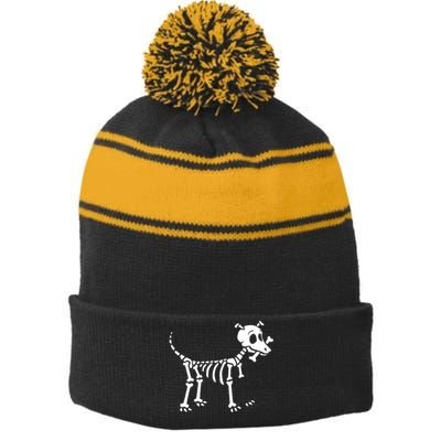 Skeleton Dog & Bone Stripe Pom Pom Beanie